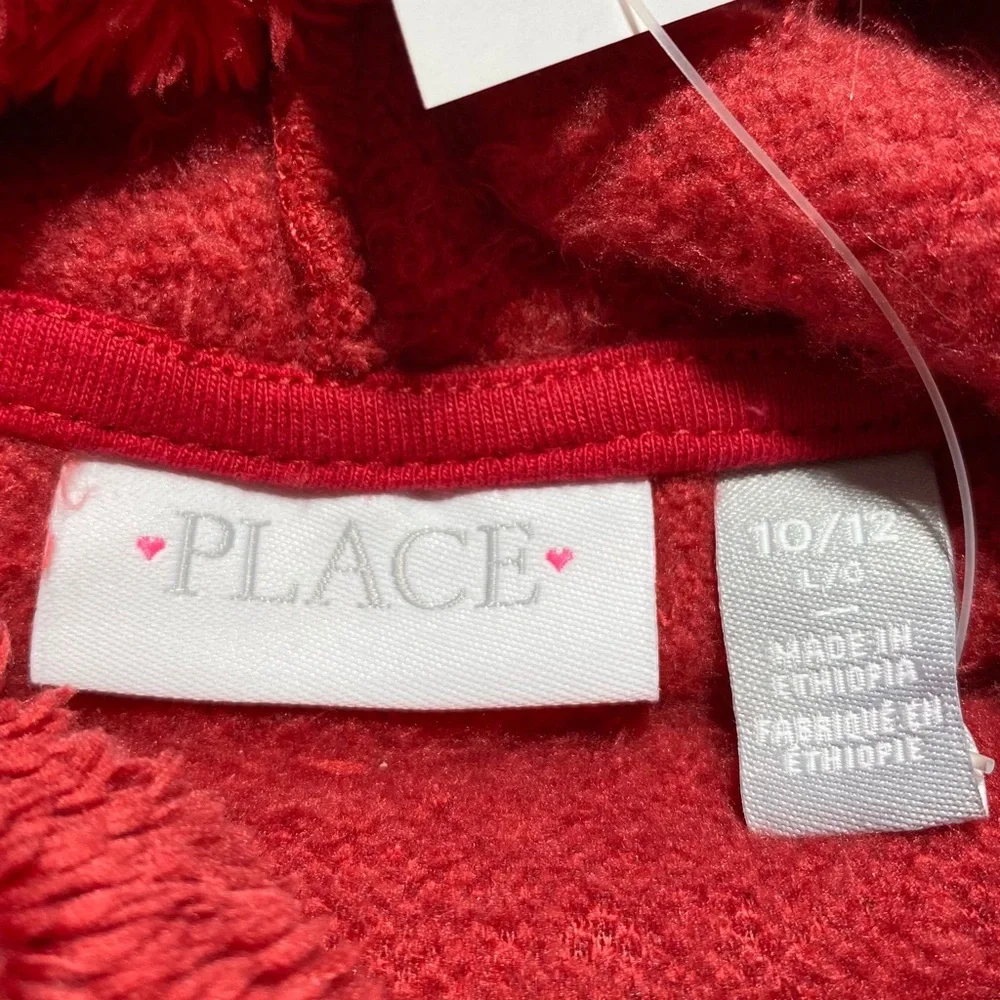 The Children Place Girls Long Sleeve Sherpa Hoodie Size Large 10-12 Classic‎ Red